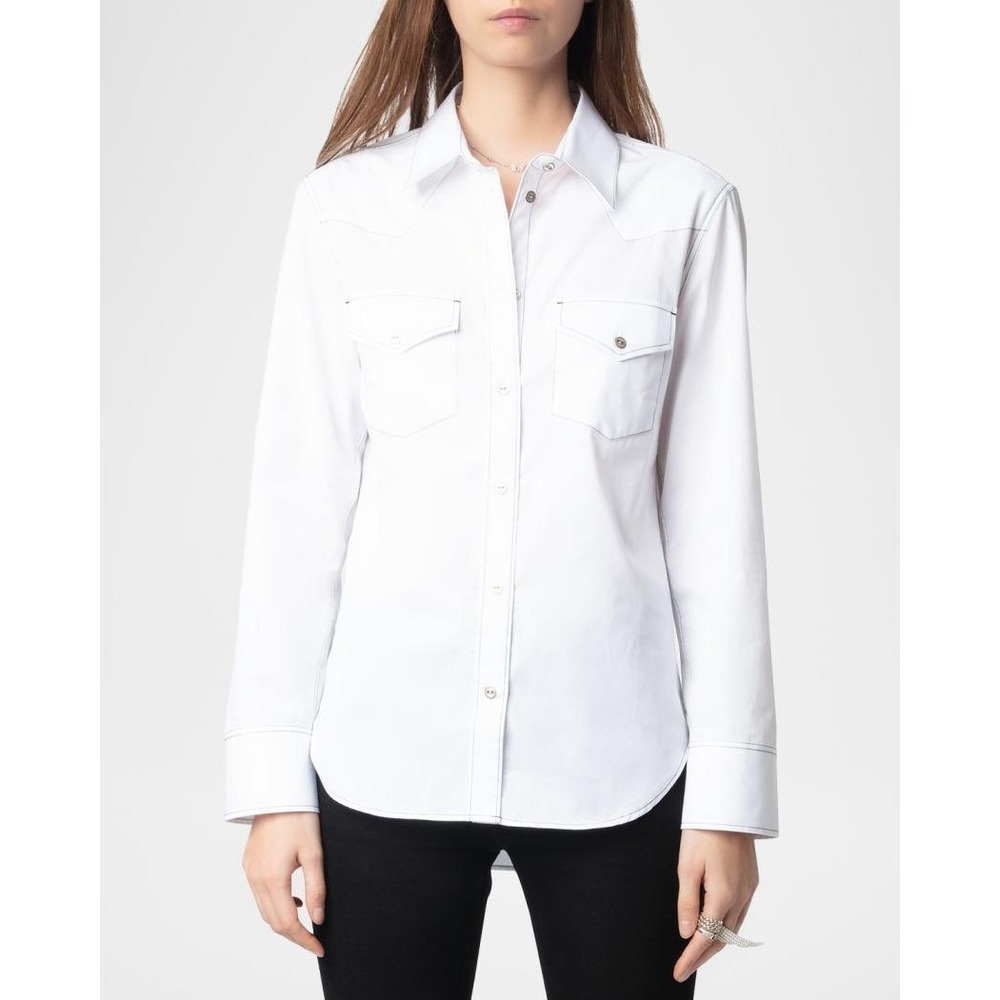 NWT Zadig & Voltaire Thelma Top Medium Judo White Contrast Stitch Western Shirt